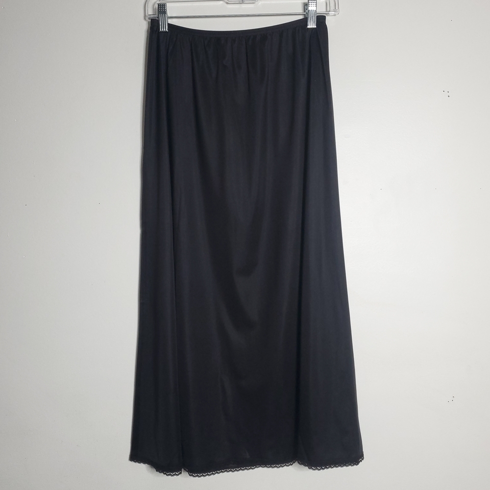 Vintage Vanity Fair Silky Slip Skirt Size Large Black Coquette Lace Boudoir Goth